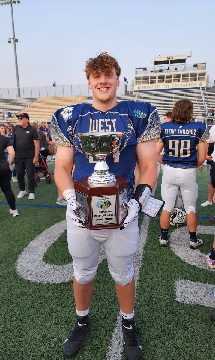 BeckyBear025's tweet photo. Great way to represent Canon-McMillan BigMacs in the East/West All-star Game. Bringing home the W... Now, onto the next chapter being a  Vulcan. @NoahLivesay2 @BigMacsFootball @VulcanFootball https://t.co/Nsi3MS7xAY