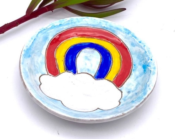 Rainbow Dish, trinket tray tinyurl.com/274y9ln5 via @EtsySocial #zencatpottery #etsysocial #stonewarepottery #ceramicdish