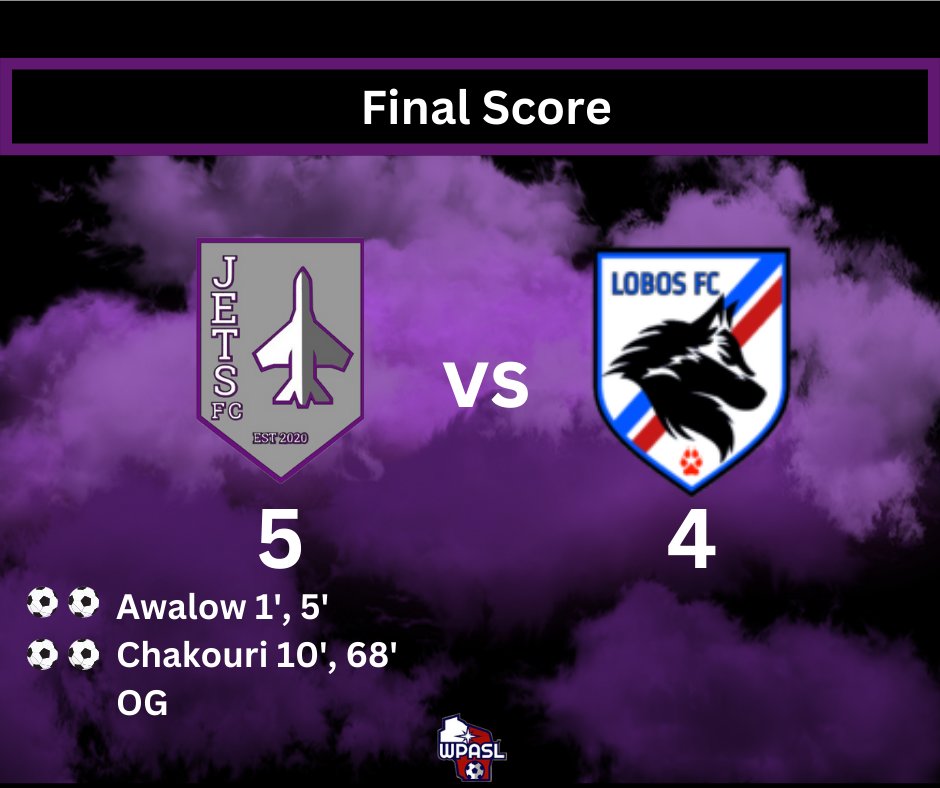 PoskinJetsFC's tweet photo. That's how you start off at home! 💥

The guys battled for a hard fought win against perennial powerhouse, Lobos F.C. in a nine goal thriller.

Great team effort; we keep working. 💪

Assists:
Chakouri 🅰️🅰️
Maurisiño 🅰️

#JETSFC #FlightClub ✈ #WPASL23 https://t.co/9W4mTMVSRx