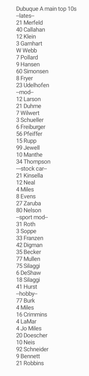 Dubuque A main top 10s