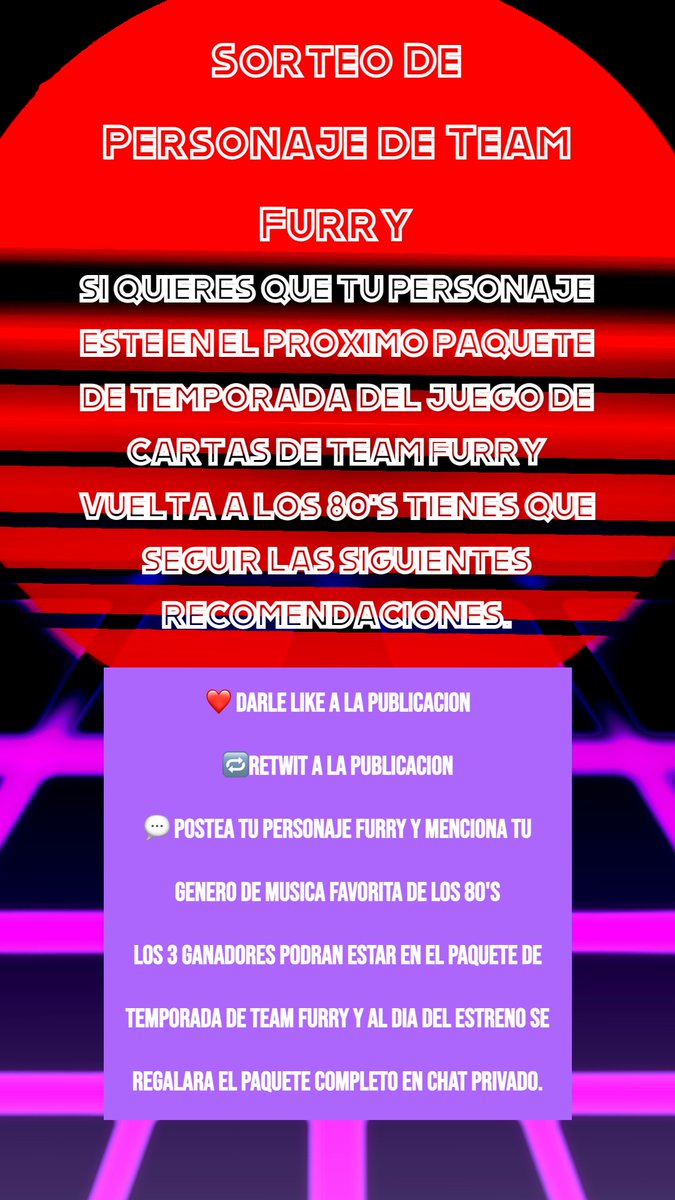 🎸¡NUEVO SORTEO!🎸 🎤Si quieres que tu personaje salga en team furry solo debes que seguir las indicaciones del post el sorteo finaliza el día 2/junio/2023 serán 3 ganadores suerte y sigan peludeando.🎵