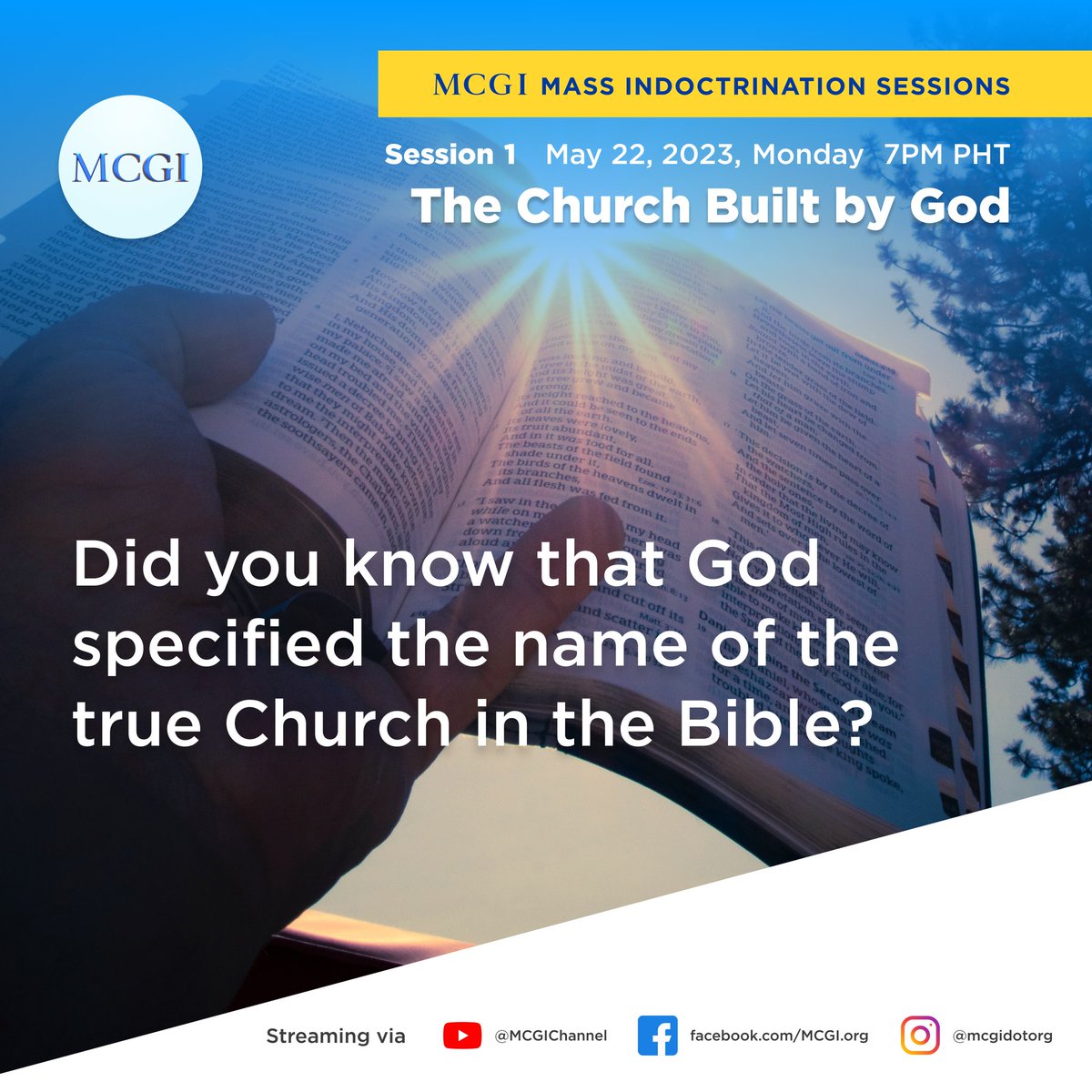 mcgidotorg's tweet photo. Today is the opening of the MCGI Mass Indoctrination sessions!

From today’s session until the 14th, we will study the primary doctrines instructed by the Lord Jesus Christ.

Join us in our livestream later at 7 p.m. PHT on MCGI's social media pages or https://t.co/SS4d5cPBZP. https://t.co/lUzx0lRs9X