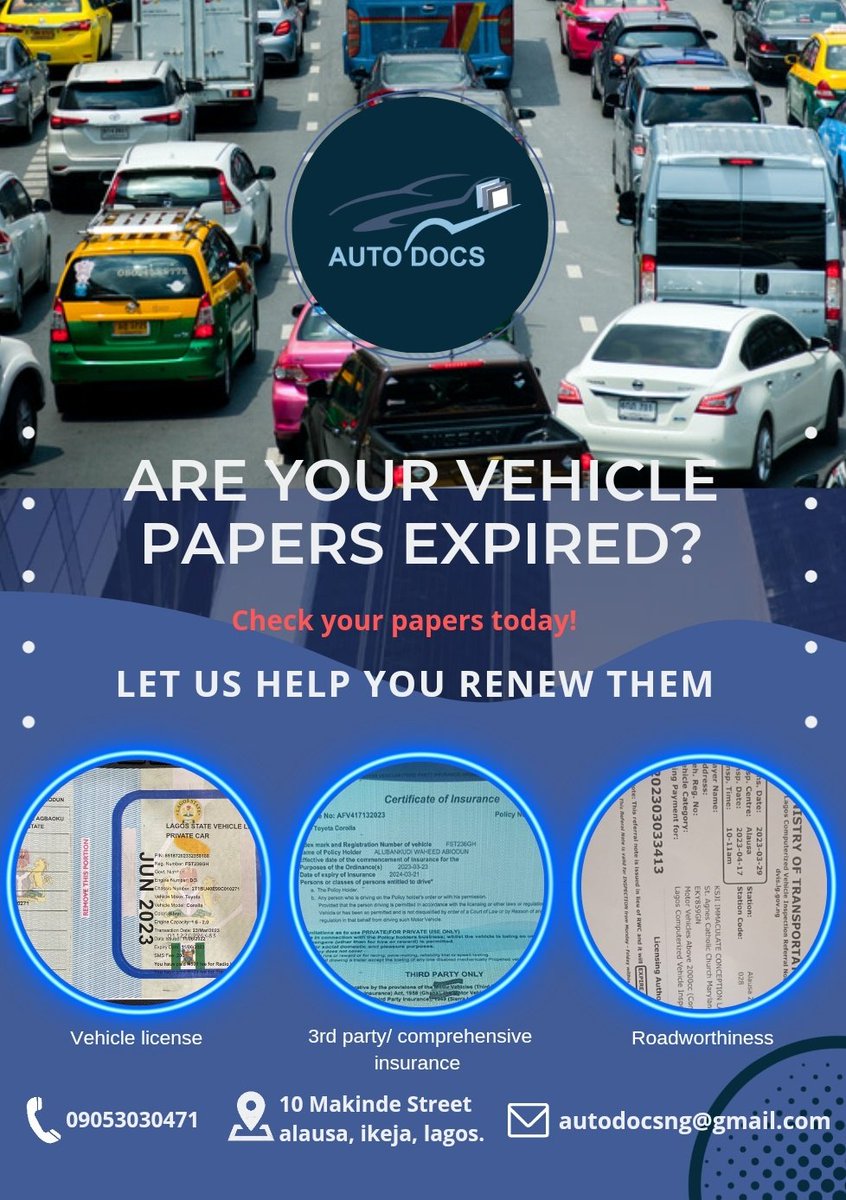 Autodocs_ng's tweet image. It's yet another week of not letting vehicle documentation get in the way of your busy life. Let *US* handle your vehicle papers for you.
Give us a *CALL AND REFER* us to your friends and family.
*LET'S GET STARTED*
wa.me/message/EDY3UO…
HAPPY NEW WEEK