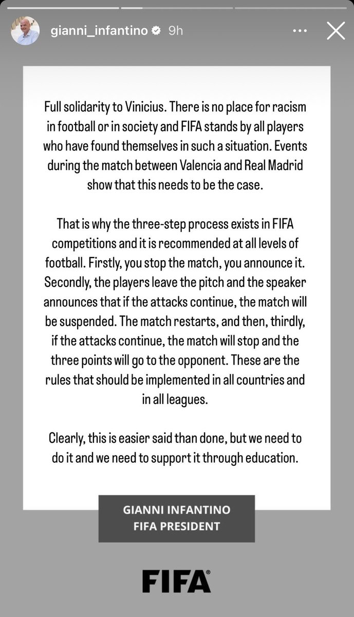 theMadridZone's tweet photo. 📲 FIFA President Infantino’s statement. https://t.co/LEqpQ8QcKN