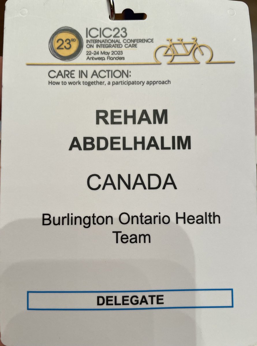 Happy to represent ⁦<a href="/BurlingtonOHT/">Burlington Ontario Health Team</a>⁩ at #ICIC23. This year, we will share our work about integrated care and wellbeing for elderly, virtual care navigation and integrated palliative care.