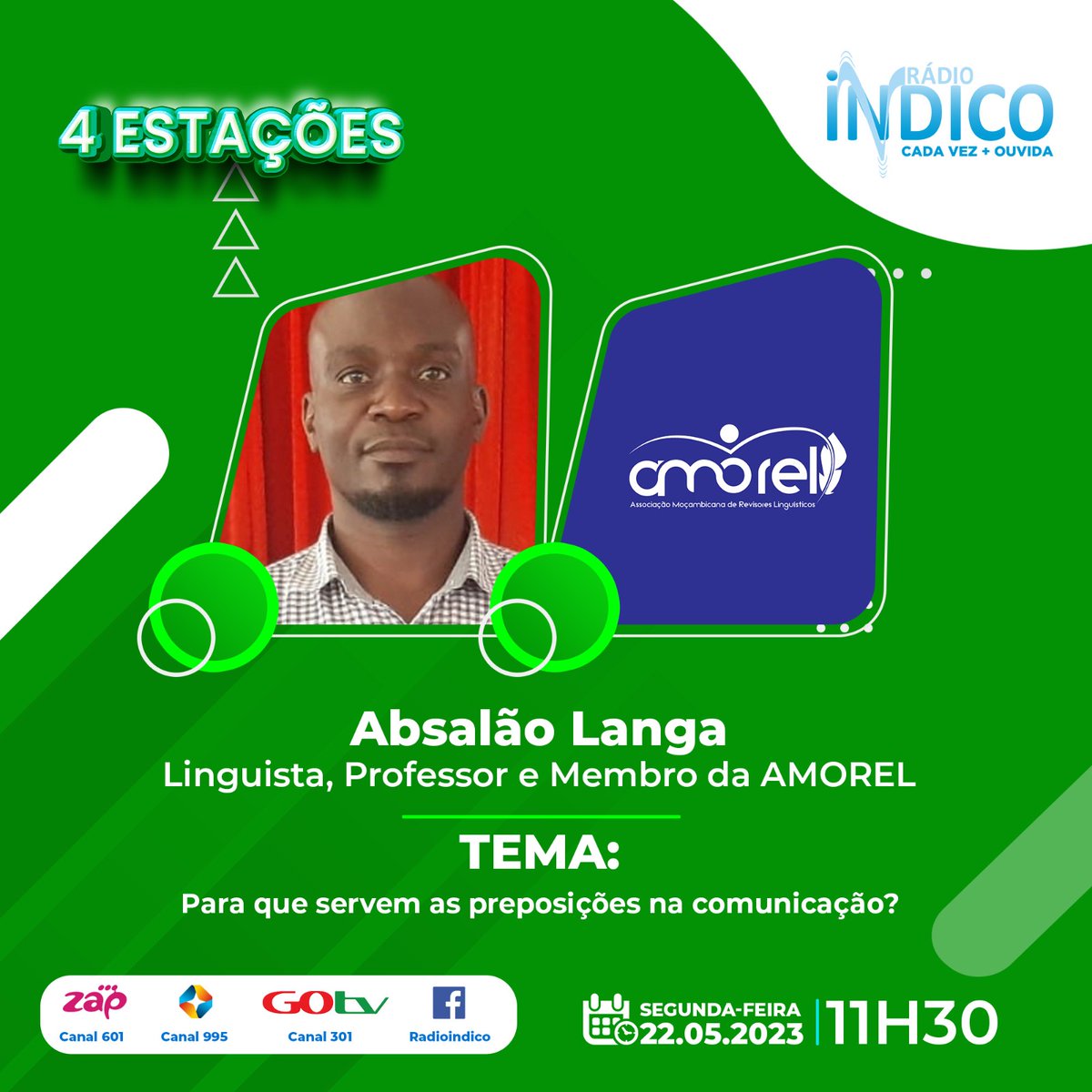 JJanato's tweet photo. — Jorge, “é possível ir #na escola ou #no mercado?” Refiro-me ao uso correcto da preposição “em”. 
— Não te preocupes, Maria. Daqui, na Rádio Índico (89.5), às 11h30, falaremos sobre isso: “Para que servem as #Preposições na #Comunicação?
— Muito obrigada, Jorge. Estarei atenta! https://t.co/WIvEZ0D9HP