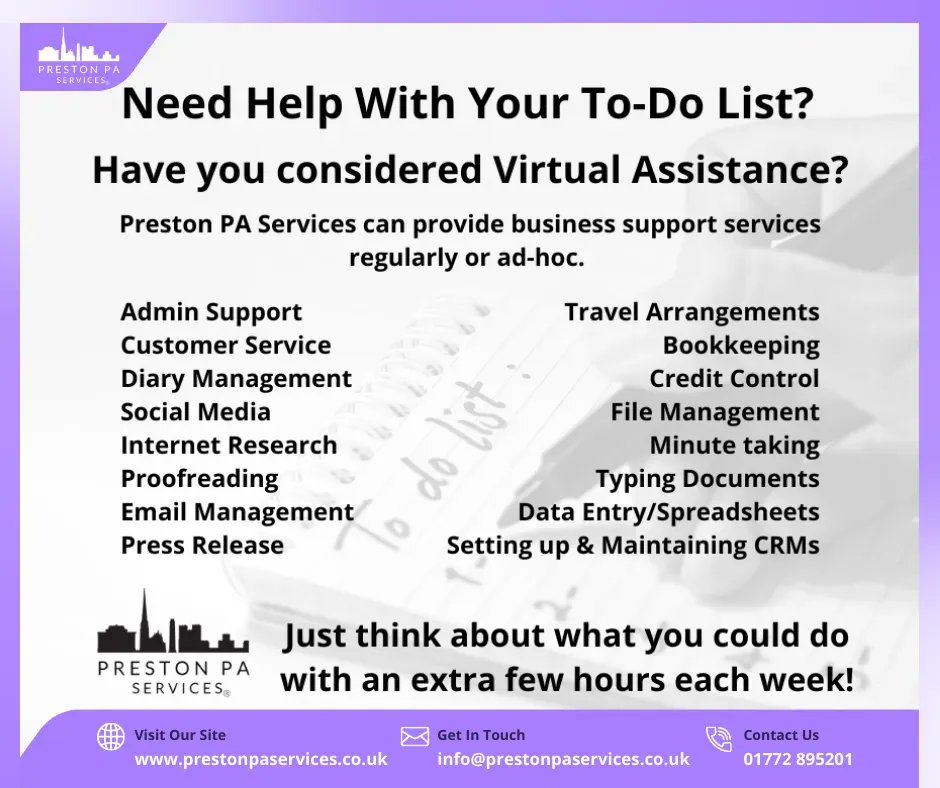 sueprestonpa's tweet photo. Is back office work taking you away from what you're good at? Consider #outsourcing those routine tasks to PPAS &amp; focus your time and attention on what you do best. 

Think about what you could do with an extra few hours each week!

#LancsBusinessRT #Lancashire #Preston https://t.co/rITCVRJEHL