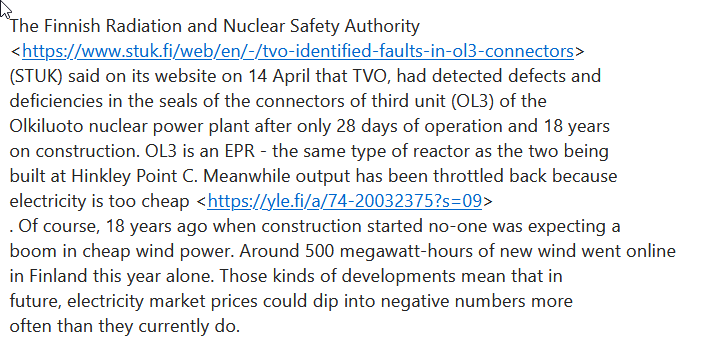 @GreenJennyJones @darrenpjones @natalieben @dorfman_p

News from Olkiluoto, the EPR nuclear reactor that is the 'brother' of Hinkley C. It's been a disaster start to finish - source of massive law suits between French and Finns - and still not safe or useful.