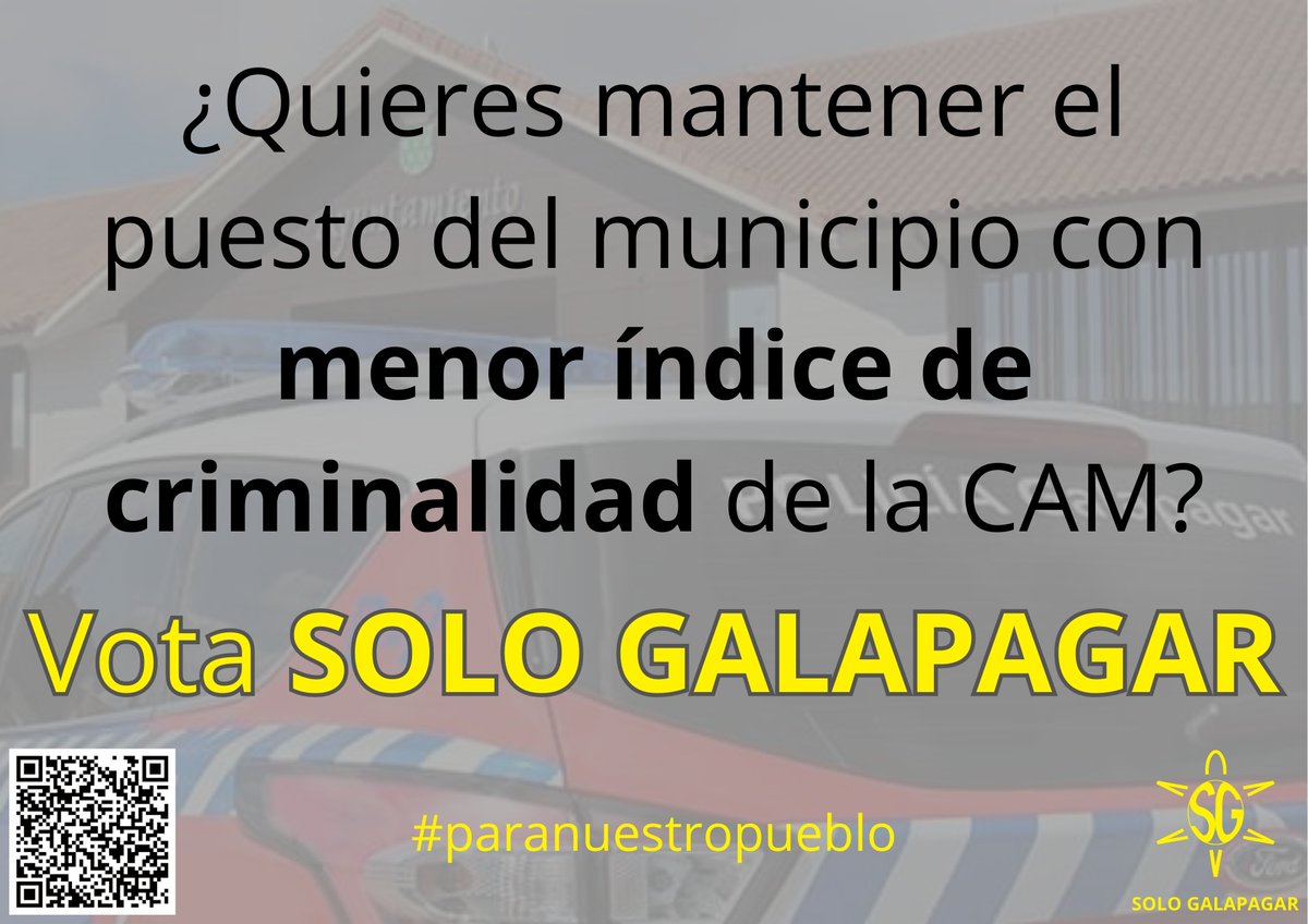 Vota SOLO GALAPAGAR por un
Galapagar seguro para sus habitantes.
#paranuestropueblo