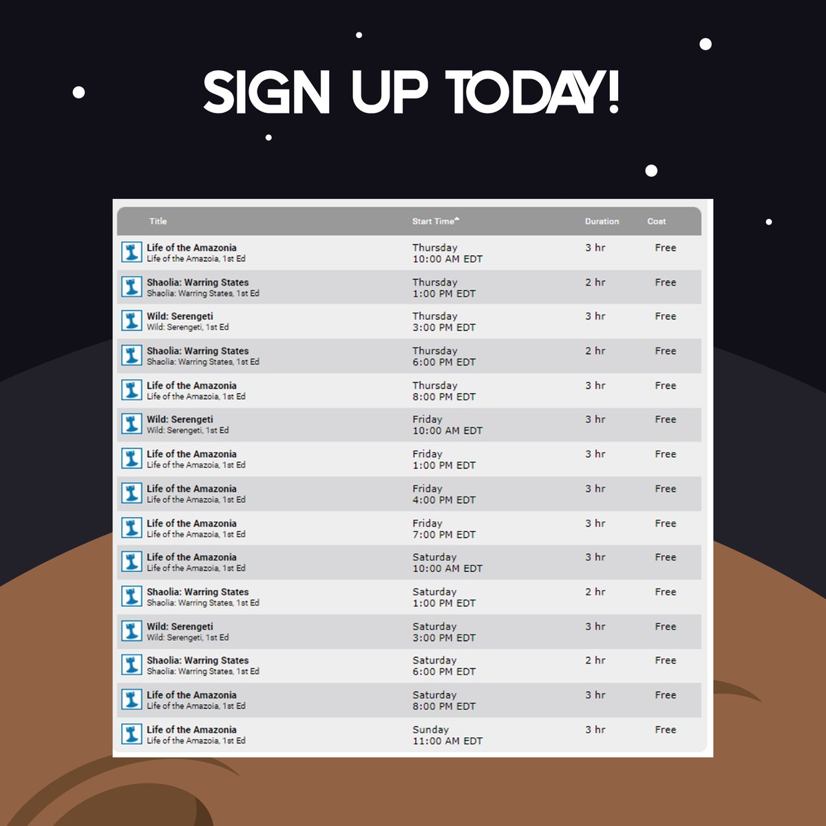 GenCon Events are open for signup today! Secure your seat to demo one of our titles today!

gencon.com/events?host=Ba…