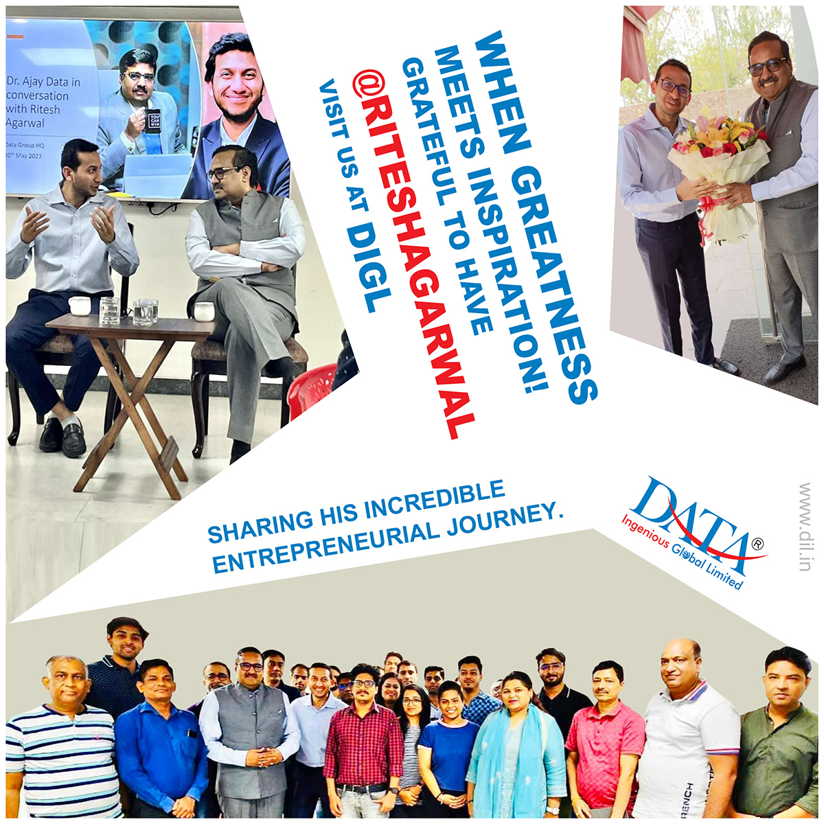 dataingenious's tweet photo. Memorable moment as Mr. Ritesh Agarwal, Founder of @oyorooms , visits @dataingenious . A convergence of visionaries shaping the future of technology.
#oyo #ceo #founder #opportunity #digl #enterpreneurship #inspiration #riteshagarwal #ajaydata https://t.co/LWtW5JO3Ht