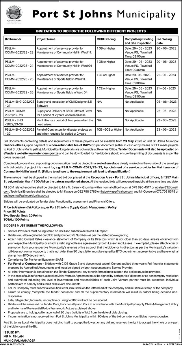 BasadziGroup's tweet photo. The following Municipalities/Departments/Companies released vacancies/tenders/notices this past week

1. Legal Aid
2. Dept. sports, Arts &amp; Culture
3. Dipaleseng LM
4. Port st Johns

keep safe, like &amp; share, and stay tuned for more posts/tenders/Vacancies https://t.co/F7jfV3aVcZ