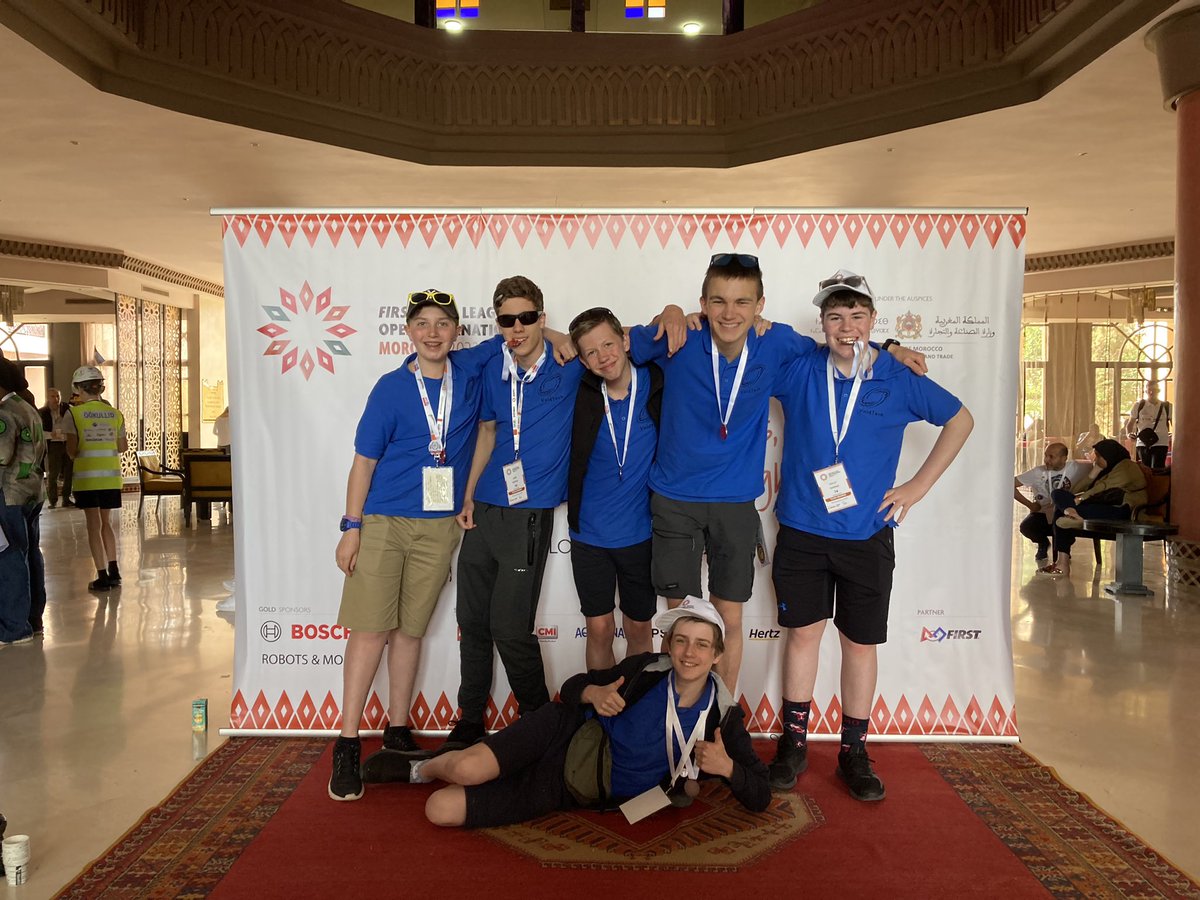 DHSRoboticsTeam's tweet photo. …and that’s it for the season and the competition. Time for wee rest ahead of @FLLUK ‘Masterpiece’ next season. Congratulations to all the other teams for their efforts and the award winners #FLLOpenMorocco2023 #DHSProud https://t.co/GXerGvFSQW