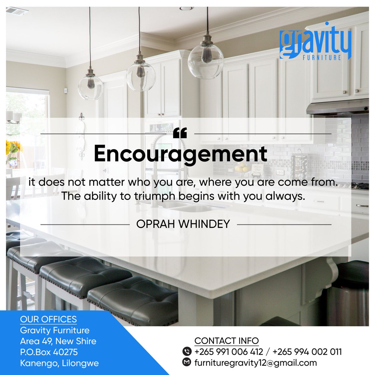 gravity_mw's tweet photo. Have a great week!!✨

🪫Always remember the ability to triumph begins with you always 🔋💯🔥

If you're looking for quality kitchen units and wardrobes give us a call on:
0987 28 50 59
0886 04 07 85

#gravityfurniture #mondaymotivation #monday #kitchen #interiordesign #fypシ https://t.co/D8Txifyrvx