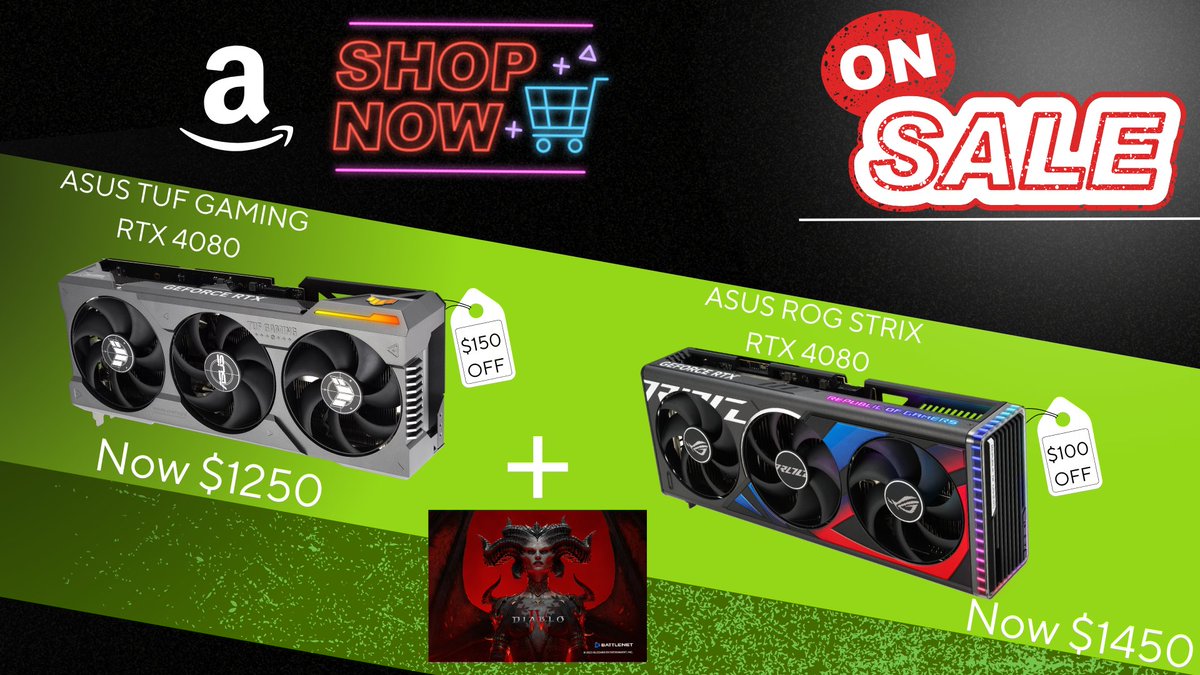 ASUSGraphicsNA's tweet photo. More deals inbound! Pick up an ASUS TUF or STRIX RTX 4080 today &amp; spend the savings on new games!😄

TUF - https://t.co/mSbh611eSz
STRIX - https://t.co/DNS7DuVgru

Don't forget to pickup your copy of Diablo IV, too!😈
👉 https://t.co/CSnXum2pKD

#rtx4080 #asuspromo #DiabloIV https://t.co/oTAAexg75W