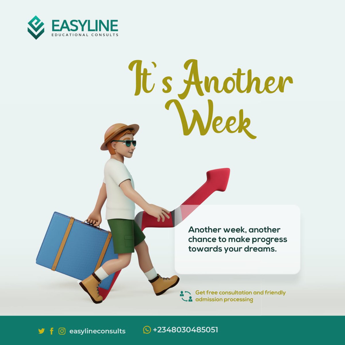 Easylineconsult's tweet photo. Another week, another chance to make progress towards your dreams. At Easyline Educational Consults, we're committed to helping you navigate the path to success. Let's work together to unlock your potential and shape a brighter future. 

Contact us for a free consultation today! https://t.co/VmciaeZwsR