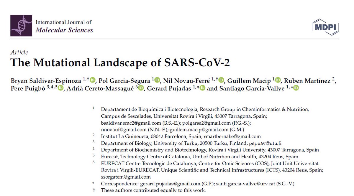 Gerard_Pujadas's tweet photo. New article from our research group on the SARS-CoV-2 mutational landscape https://t.co/xn8rcmS21g