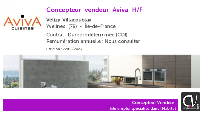 ConcepteurV's tweet photo. Offre d'emploi  Concepteur vendeur - Aviva - Vélizy-Villacoublay (78) https://t.co/sXJ20YkcTv https://t.co/hQFMaqHBG8