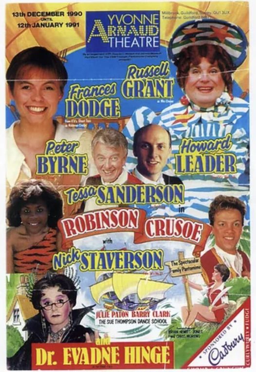 I was going to enter the week gently and quietly. But news George Logan died at 78 left me reeling back the years to 1990 when Dr Evadne Hinge &amp; I appeared in panto; George was our Fairy Godmum; the naughtiest, wittiest ever. We car shared to Guildford laughing all the way 🧚‍♀️💜🚗