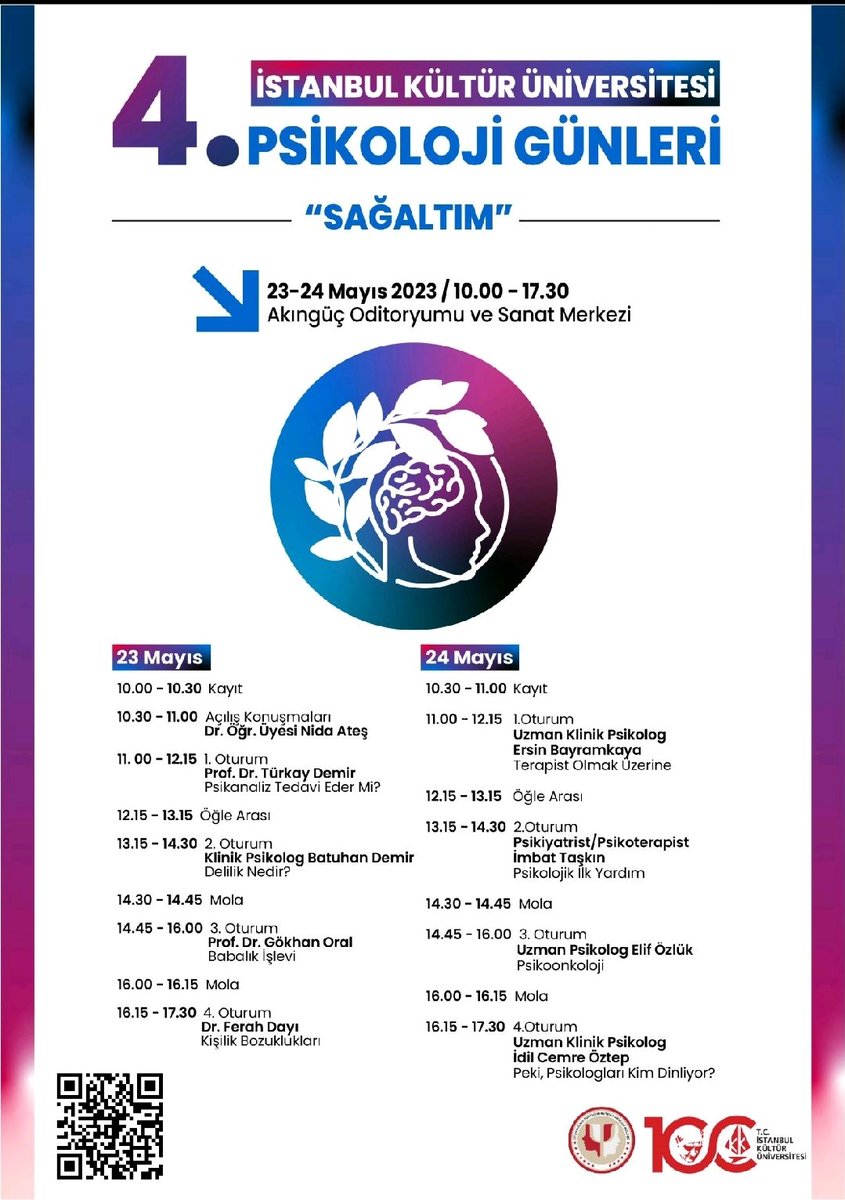23-24 Mayıs günlerinde 4.Psikoloji Günleri'ni "Sağaltım" teması ile gerçekleştireceğiz. Birbirinden deneyimli uzmanları dinlemek isteyenleri İstanbul Kültür Üniversitesi Ataköy Kampüsü'ne bekliyoruz.