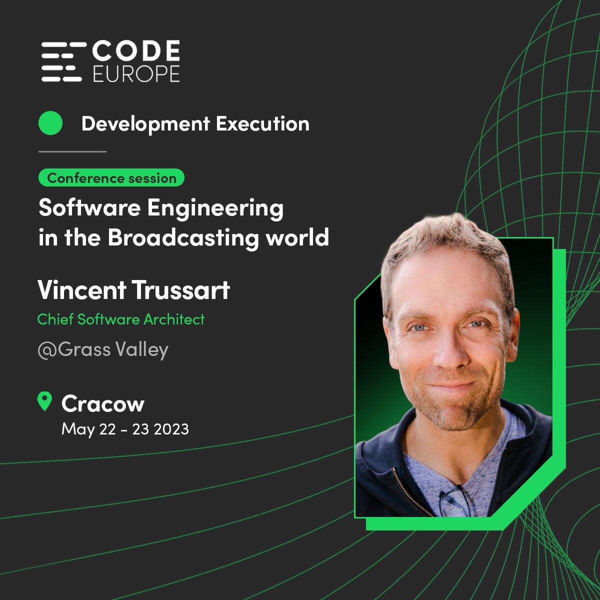 GrassValleyLive's tweet image. 📣 GV at @code_europe! Join us for two exciting days of tech insights. Don&apos;t miss our Chief Software Architect, Vincent Trussart&apos;s talk on &apos;Software Engineering in Broadcasting&apos; on May 23, 11:30 AM. 
Discover innovations and shape the future of media at #CodeEurope23! #WeLoveLive
