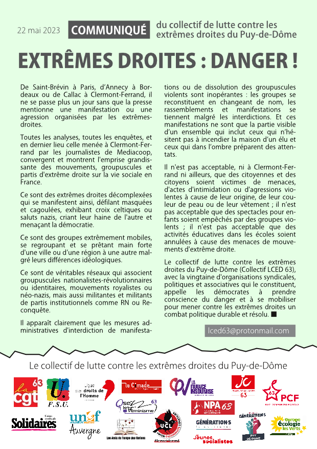 Collectif de lutte contre les extrêmes droites 63 tweet media