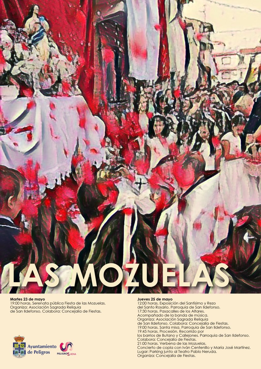 Este jueves celebramos la festividad de las Mozuelas, con los tradicionales actos religiosos, y con la verbena que organiza el Ayuntamiento. Verbena con concierto de copla a cargo de Iván Centenillo y María José Martínez, en el parking del Teatro Pablo Neruda.