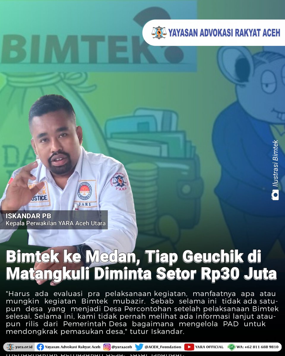 ACEH_Foundation's tweet photo. 📰 #PublicUpdate | Masyarakat di Kecamatan Matangkuli Kabupaten Aceh Utara menolak dilaksanakannya Bimbingan Teknis Life Skill yang rencananya akan dilaksanakan di Kota Medan, Sumatera Utara pada tanggal 25 Mei 2023.

#YARA #AcehUtara #bimtek #setoran https://t.co/UZBUQz56ko