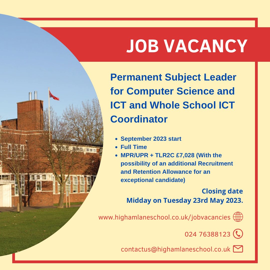 🚨CURRENT VACANCY 🚨#secondaryjobs #teachingjobs #computerscience #ICT