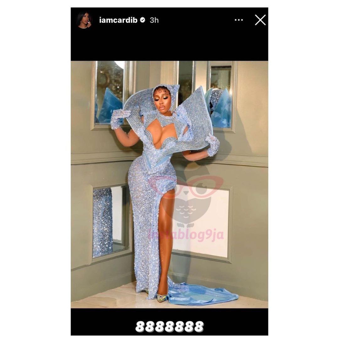 instablog9ja's tweet photo. Rapper Cardi B reacts to bbn’s Mercy Eke’s outfit to the AMVCA. https://t.co/ps4KsdFHS7