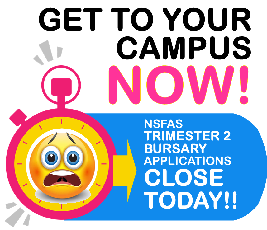 Get to your campuses now!

NSFAS Trimester 2 Bursary Applications close TODAY!

#NSFAS2023 NSFAS #FBCMyDreamMyCollege