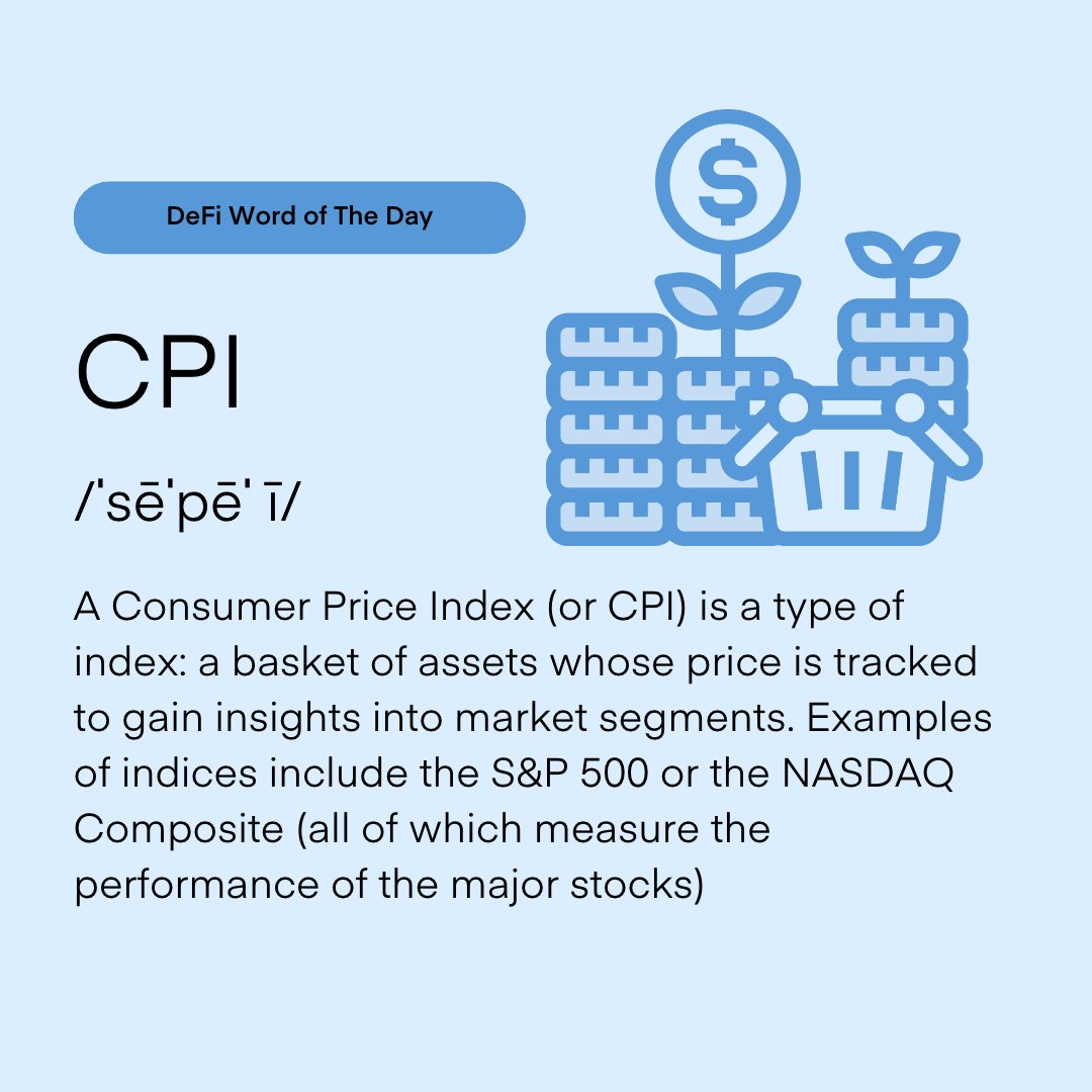 DeFiatoOfficial's tweet photo. DeFi Word of the Day: CPI
CPI often used as a simple benchmark for the overall condition of certain investment commodity. Let's learn more about the meaning of CPI and why it is important in the economy analysis.
#DeFi #Crypto #Investment #DeFiato #CryptoNews https://t.co/P8y7gLZqBC