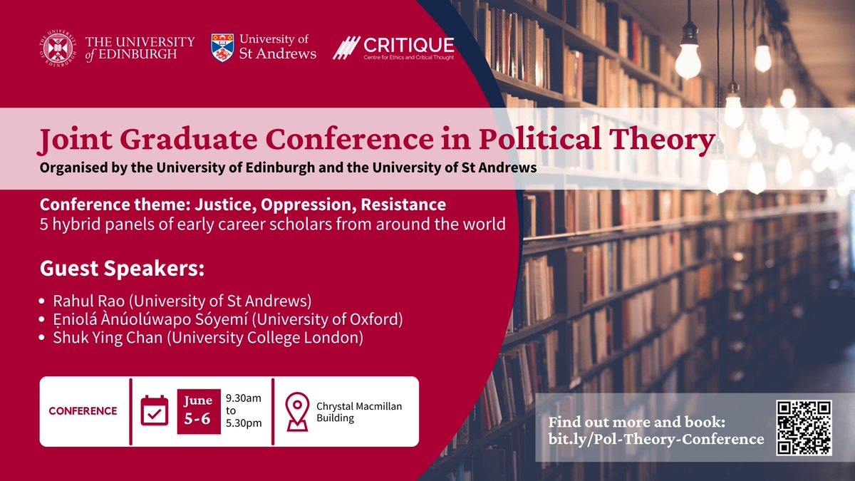 CRITIQUE_CENTRE's tweet image. Joins us for the first joint EDI St Andrews grad conference in Pol Theory 👇eventbrite.com/e/joint-gradua… @EdinburghPIR @PolThought @thariel @shukyingchan @v_paipais @JaredHolley @DrTomOShea @ebcripps @Philip_A_Cook @NEGSaunders @GJ_Garland @thijs_keulen