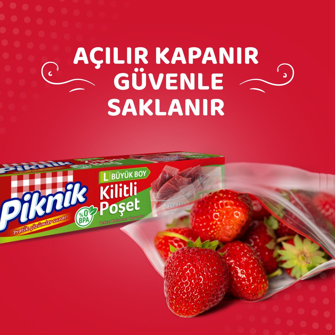 Buzdolabında açıkta saklanan gıdaları pratik bir şekilde saklamak, güvenle korumak için Piknik Kilitli Poşet yanında.
Piknik Kilitli Poşet ağız kısmındaki sızdırmaz kilit sayesinde gıdaları uzun süre taze tutar, hijyenik olarak saklama avantajı sunar.

 #PratikÇözümlerSunar
