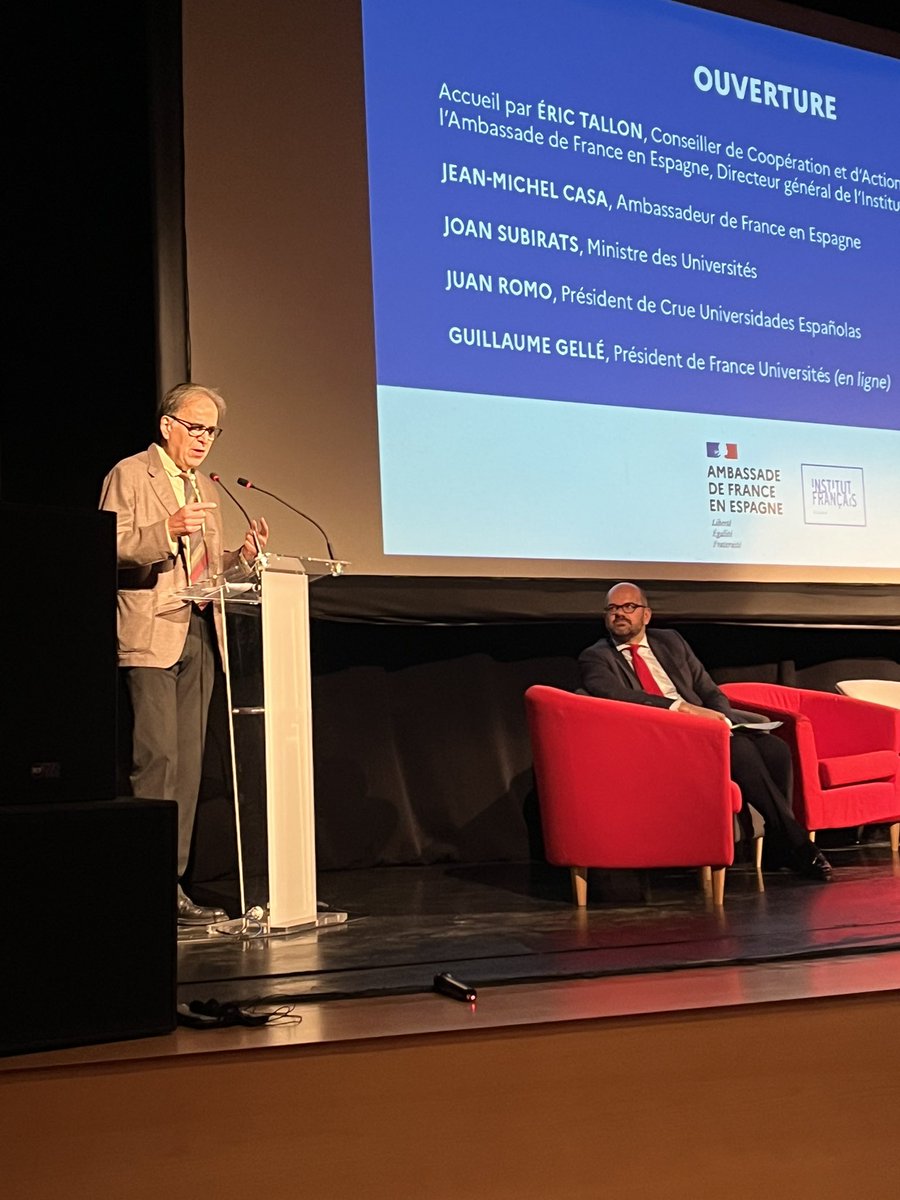 IF_Espana's tweet photo. Jornada franco-española en torno a las universidades europeas
Apertura por Joan Subirats, Ministro de @universidadgob, Juan Romo, presidente de @CrueUniversidad, Jean-Michel Casa, embajador de @france_espagne, @TallonEric1, Consejero Cultural de @france_espagne https://t.co/bZezMjAgRE