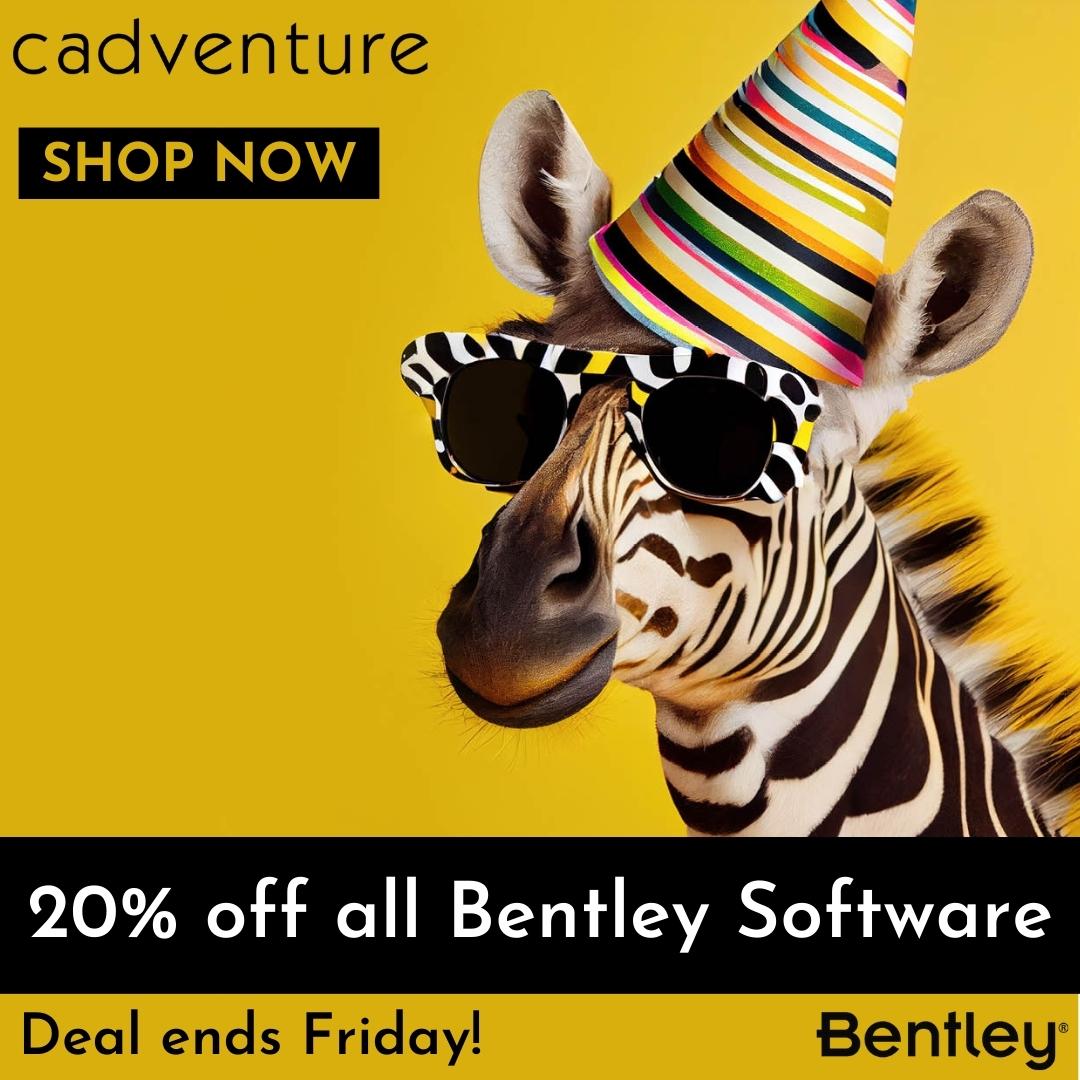 Cadventure_Ltd's tweet photo. Get 20% off @BentleySystems software with code 'IMPACT23' for a limited time only, when you purchase from Cadventure.
Call us on 0207 436 9004 or visit us online to place your order by the 26th May 2023.
https://t.co/QlkrzZvwQn
@BentleyUKI #BentleySoftware #CAD #BIM #Sale https://t.co/8Emazn49fX