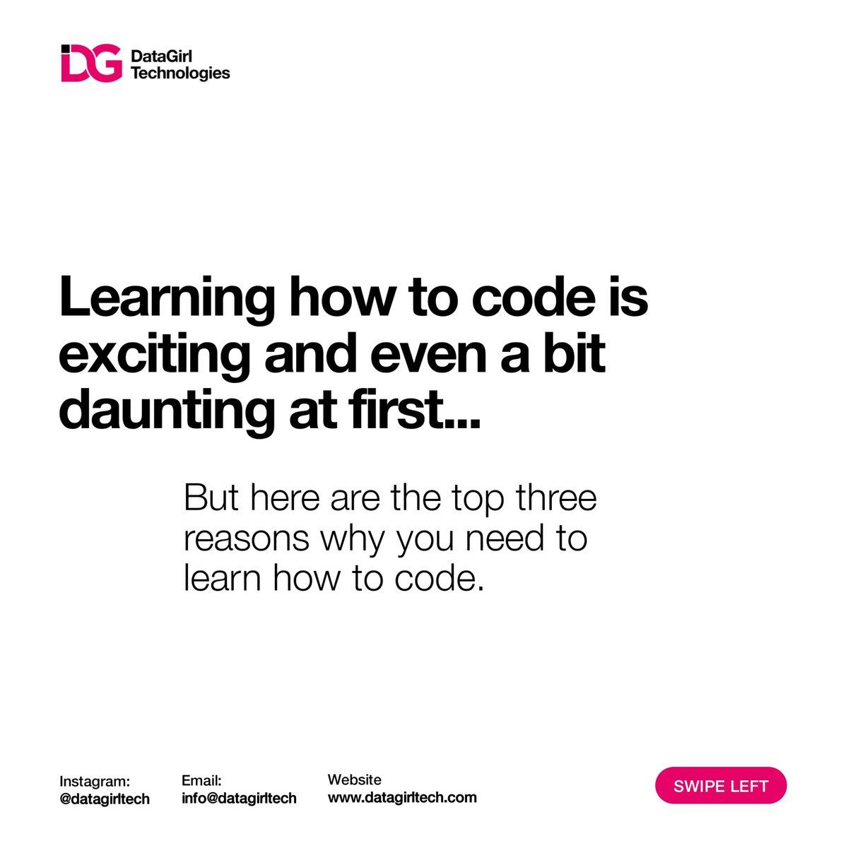 DataGirlTech1's tweet photo. Discover 3 striking reasons why learning how to code is a game-changer!
Read more ⬇️
https://t.co/C6XHlJcHDR
Have an amazing week techies😊
.
#datagirtech #womenintech #girlswhocode #techwomen #AI #futureisfemale #tech #techskills #futureofAI #futureoftech #innovation https://t.co/Zp4IwqnM7E