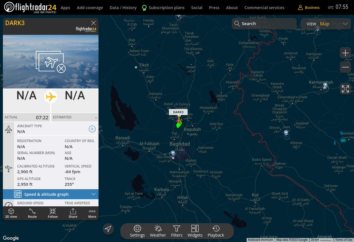 Radar_Assistant's tweet image. MULTI FR24 CIRCLING ALERT : At time Mon May 22 08:52:38 2023 #DARK3 was likely to be circling at FL28 9nm from BLD Balad_VORTAC_IQ
 near قرية الريحانة, ناحية مرکز قضاء دجيل, قضاء دجيل, مح #AvGeek #ADSB flightradar24.com/DARK3/30636975