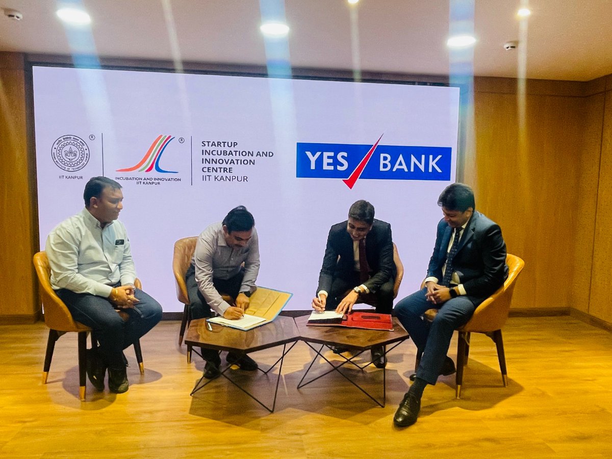 IITKanpur's tweet photo. SIIC #IITKanpur signs MoU with YES BANK to fuel startup ecosystem, where both entities aim to enhance the startup ecosystem in India by granting them access to a diverse range of resources through YES Bank’s curated startup-focused program - YES Head-Startup.

#startups #iitk https://t.co/mCoREWlFdD