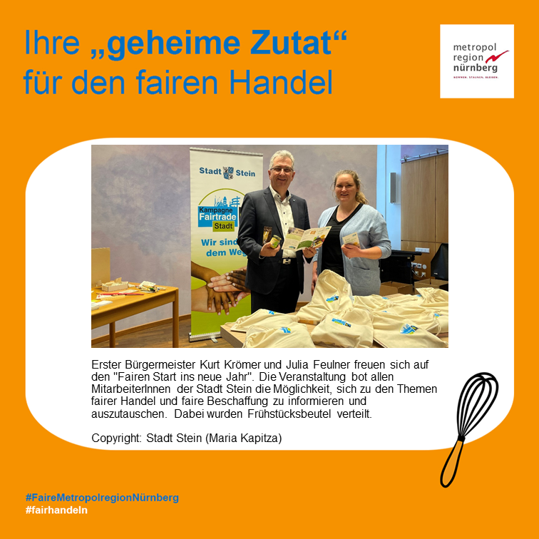 MetropolregionN's tweet photo. So fair ist die Metropolregion Nürnberg - Die Stadt Stein verrät uns ihre "geheime Zutat" für den fairen Handel anlässlich der Titelerneuerung der Fairen Metropolregion.
#FaireMetropolregionNuernberg #fairhandeln
@Fairtrade_DE https://t.co/k4i4R4jCaC
