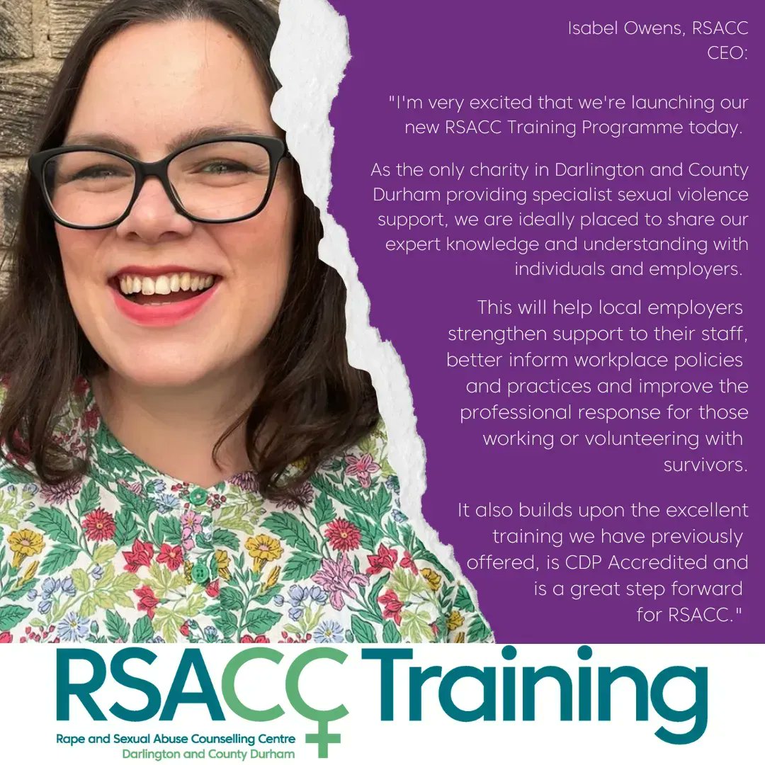 RSACCdarlo's tweet photo. 📣 It's LAUNCH day for RSACC Training - specialist face-to-face &amp; online training to support staff, volunteers, professionals &amp; organisations better understand the nature &amp; impact of sexual violence. More ➡️: https://t.co/7sMUX23Ecr or contact: training@rsacc-thecentre.org.uk https://t.co/GNUEz9LFA6