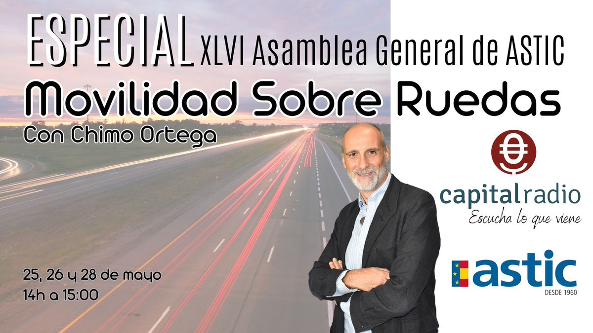 🔴ESPECIAL | Esta semana, <a href="/astic1960/">ASTIC</a> celebra su XLVI Asamblea General en Sevilla y nos trasladamos allí para contaros las novedades del sector de la #automoción y la #movilidad.

📻Escúchanos en capitalradio.es/directo, los días 25, 26 y 28 de mayo con <a href="/chimortega/">Chimo Ortega</a> y <a href="/Msanmartingc/">Miguel Sanmartín</a>