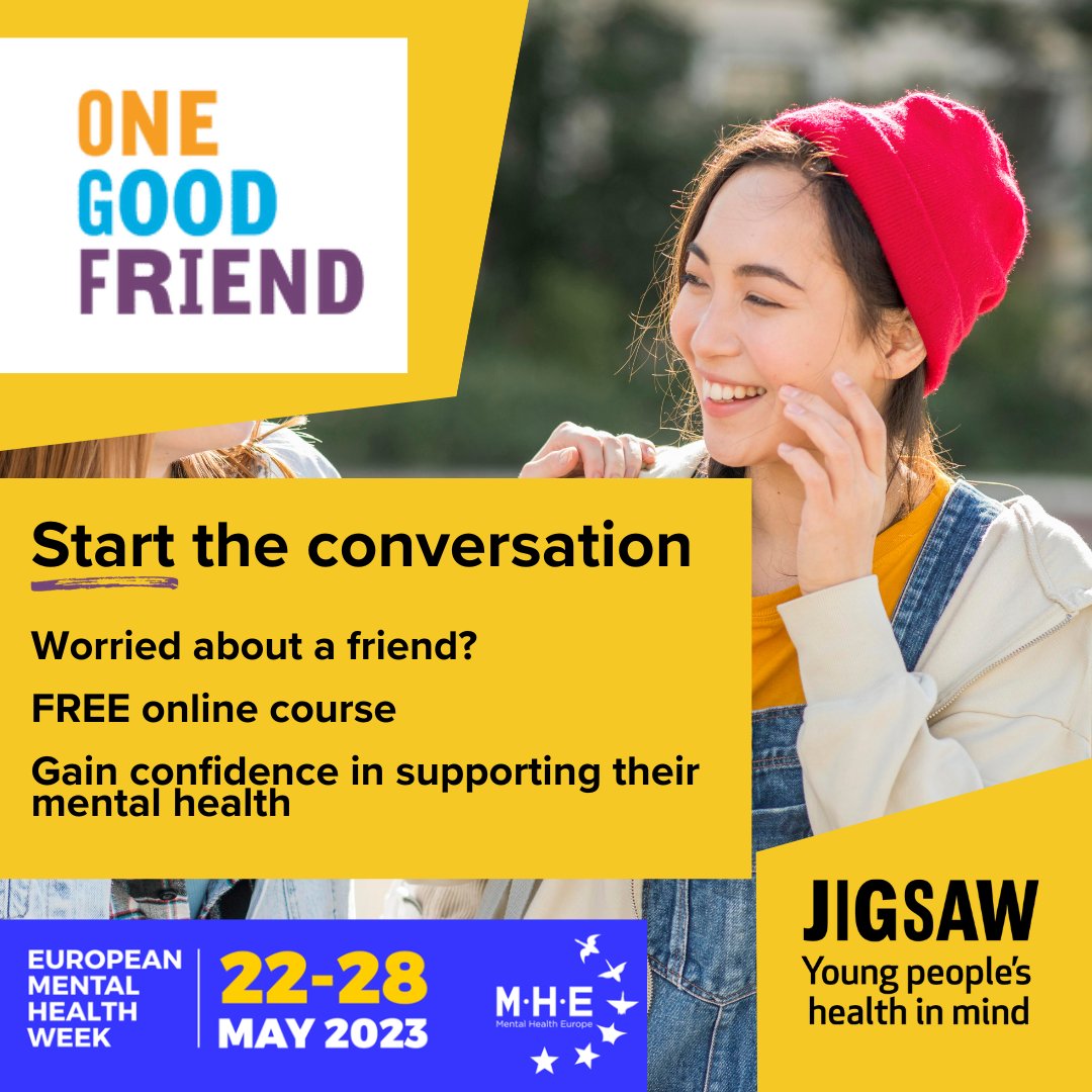 It's European Mental Health Week 2023! 

We are promoting our free online self-directed course One Good Friend. Why not take the course and become #OneGoodFriend this #EuropeanMentalHealthWeek 🧡

loom.ly/yUNwIHI