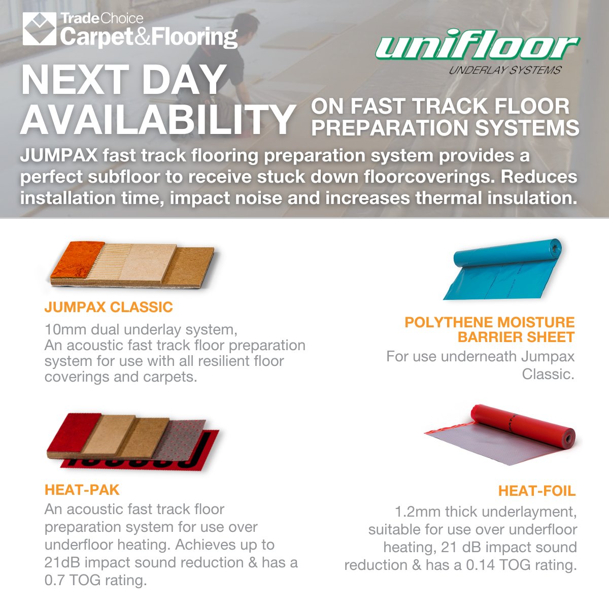 tradechoicecnf's tweet image. 👉 Next day availability on Unifloor fast track floor preparation systems from TradeChoice Carpet &amp;amp; Flooring!

✔️ Rely on us to make your job easier

🌐 Contact your local TradeChoice Carpet &amp;amp; Flooring branch today: ow.ly/8Kzm50NuXi0

#Underlay #Flooring #FloorFitting