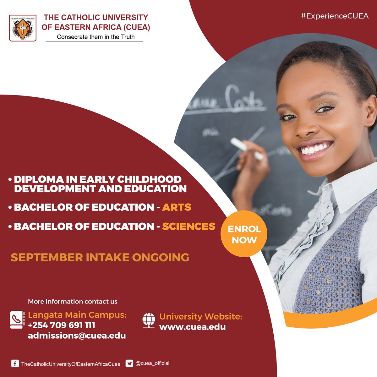 cuea_official's tweet photo. Help sharpen the lives of young people as a teacher. Study Education Studies with us. Apply for our September intake. Email admissions@cuea.edu +254709691111 #education #UniofChoice #ExperienceCUEA #Studyincuea https://t.co/YAp9nR8pvr