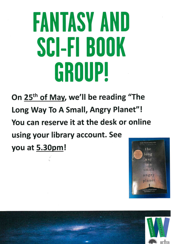 TootingLibrary's tweet image. Join us Thursday evening if you enjoyed Becky Chamber's "The Long Way to A Small, Angry Planet"! The reading group will start at 5.30, see you there!