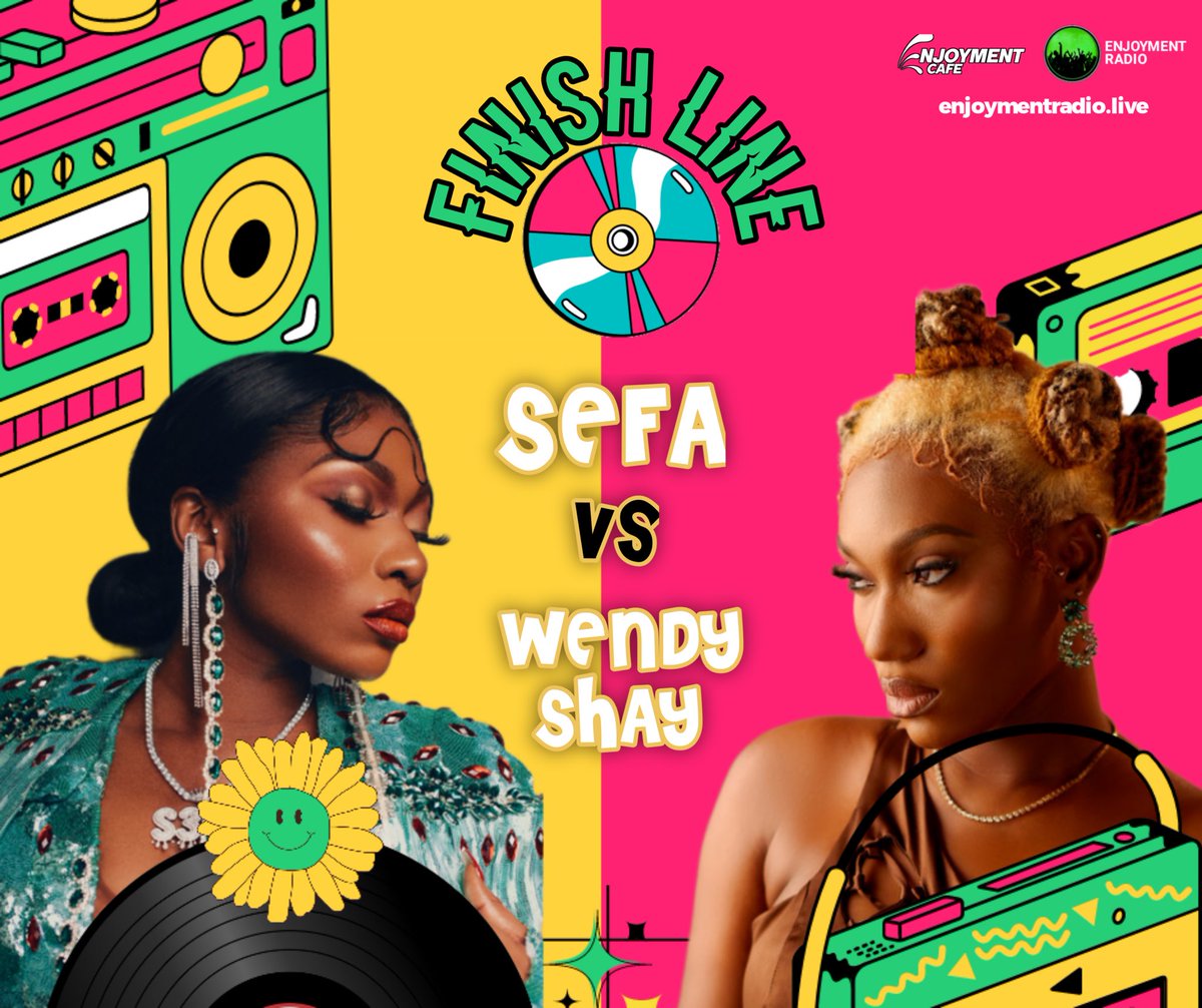 It’s a lady's affair on this week’s #FinishLine 🏁
@s3fa_gh goes up against @wendyshaygh  💹
Who'll be your favorite 😍 for #FinishLine 🏁? #EnjoymentCafe
#EnjoymentRadio 
#OnlineRadio 📻
#afrobeat #afropop #Accra #ghana 
 #Ghana #Radio #Music #MorningShow