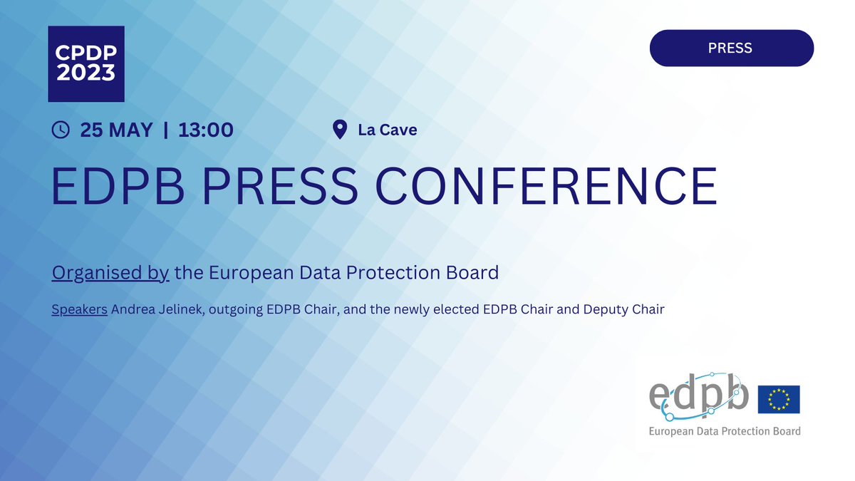 5 years after the application of the GDPR - the <a href="/EU_EDPB/">EDPB</a> will elect its new Chair. During the press conference, the new EDPB Chair will be presented &amp; the main goals will be discussed. Outgoing Chair Andrea Jelinek will reflect on her mandate as the very first Chair of the EDPB