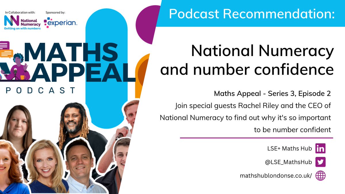 LSE_MathsHub's tweet photo. 🌤️Start #MathsPodcast Monday with an episode on number confidence!
👥Join @RachelRileyRR and @Nat_Numeracy on the @MathsAppeal podcast
📲Listen here: https://t.co/JyyWg7CtNn https://t.co/yQW5Tw7Umm