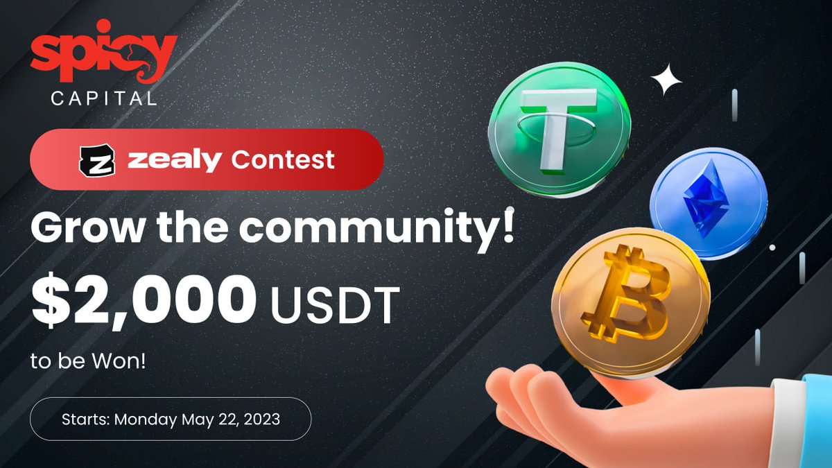 🚀The Spicy Capital #Zealy Grow The Community Campaign is ON!🔥 

💥Top XP earners share a $2000 pool: 
🥇 1st $900
🥈2nd $600
 🥉3rd $300
💰4th $200

🏆 Log in NOW, earn XP &amp; ascend the leaderboard!👑  zealy.io/c/spicycapital…

#Reward #Prize #contest #Competition #Crypto